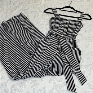 Black and white stripped jumpsuit w. gold buttons